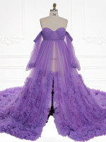 100Cm Train Ruffles Maternity Dress for Photo Shoot Wedding Dress Bab – yewendress