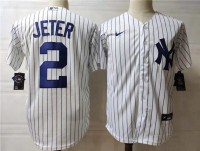New York Yankees #2 Derek Jeter Nike White With Name Cool Base Baseball Jersey