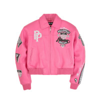 American Bruiser Pink Crop Leather Jacket